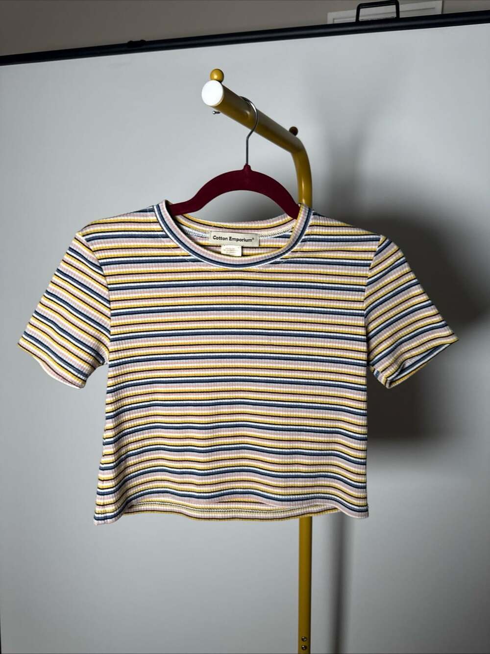 Cotton Emporium Striped Crop Top Size L Multicolored Ribbed Tee